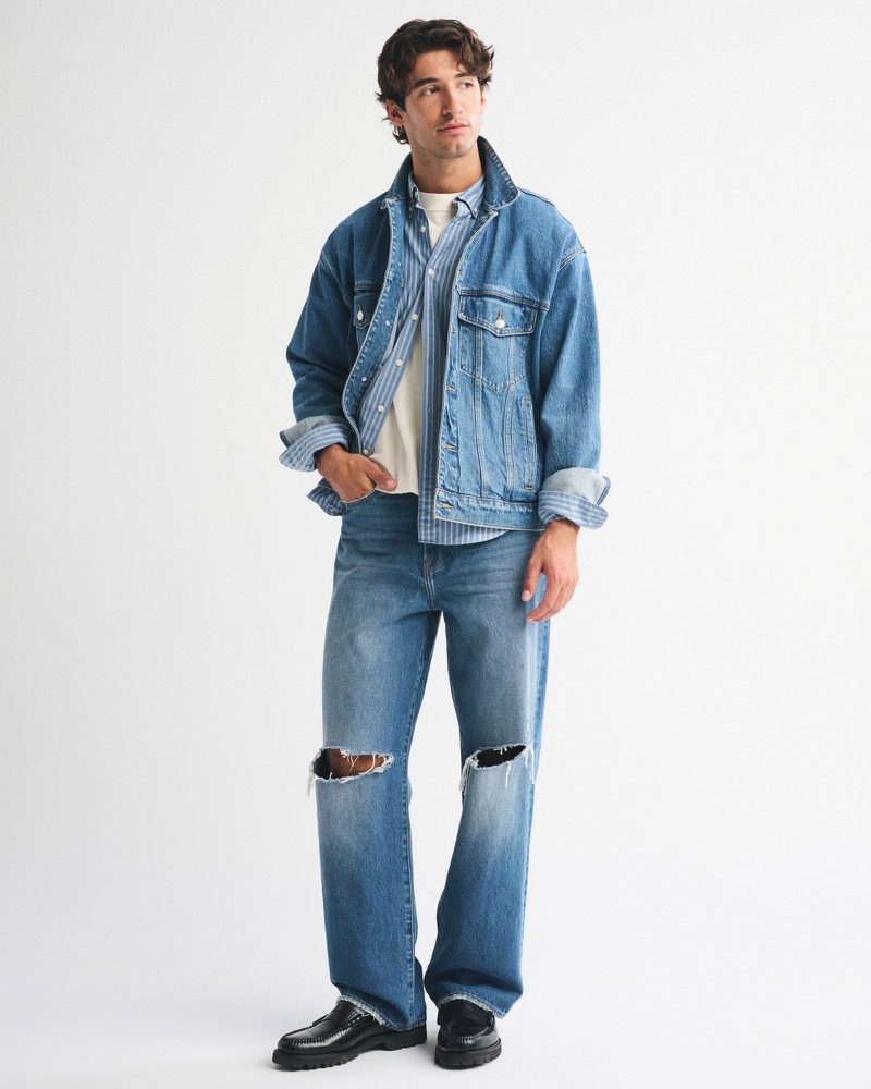 Abercrombie & Fitch Denim Jacket Ripped Jeans Outfit