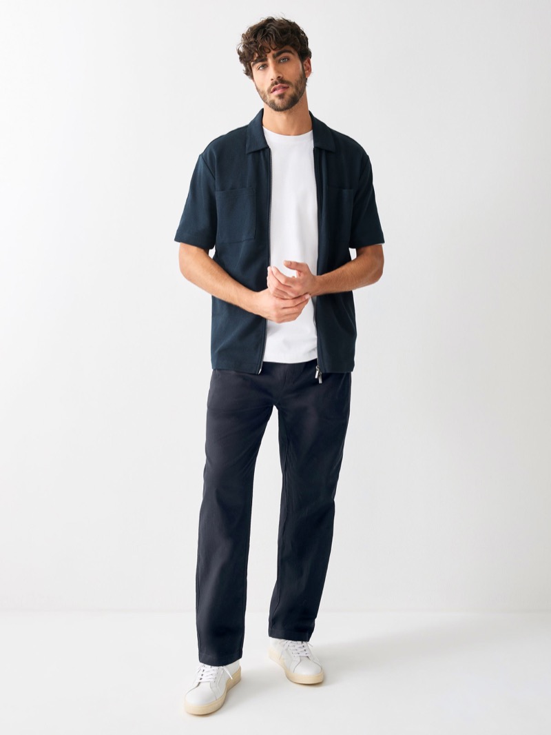 Next Linen Pants Zip Through Shirt Outfit