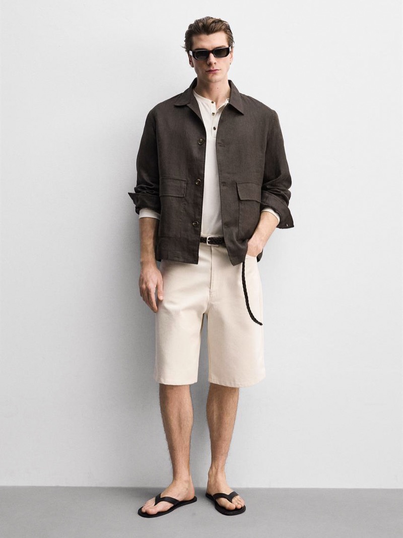 Zara Linen Overshirt Shorts Outfit