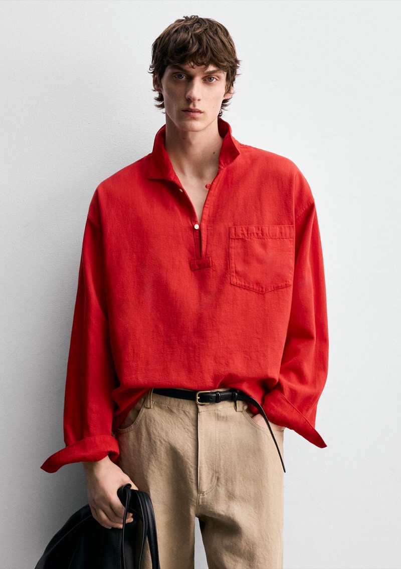 Red polo shirt with a front tuck from Zara