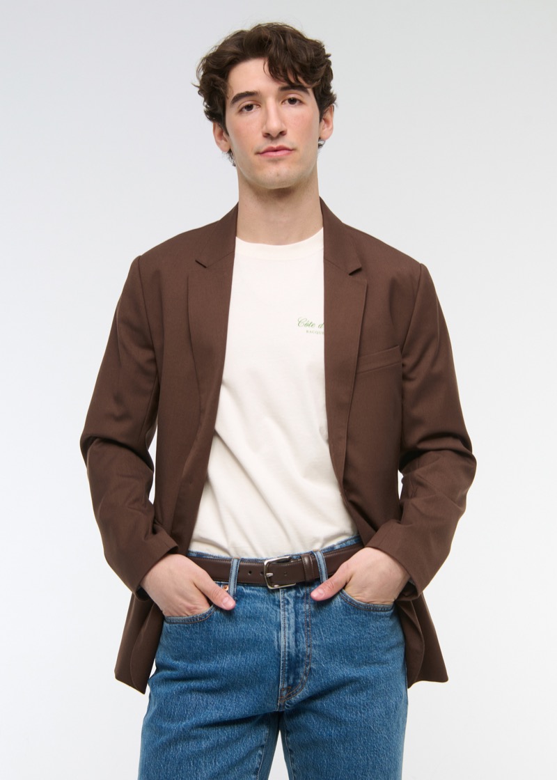 brown blazer from Abercrombie & Fitch