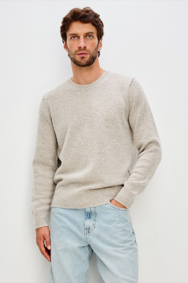 Oatmeal crewneck sweater with a relaxed fit