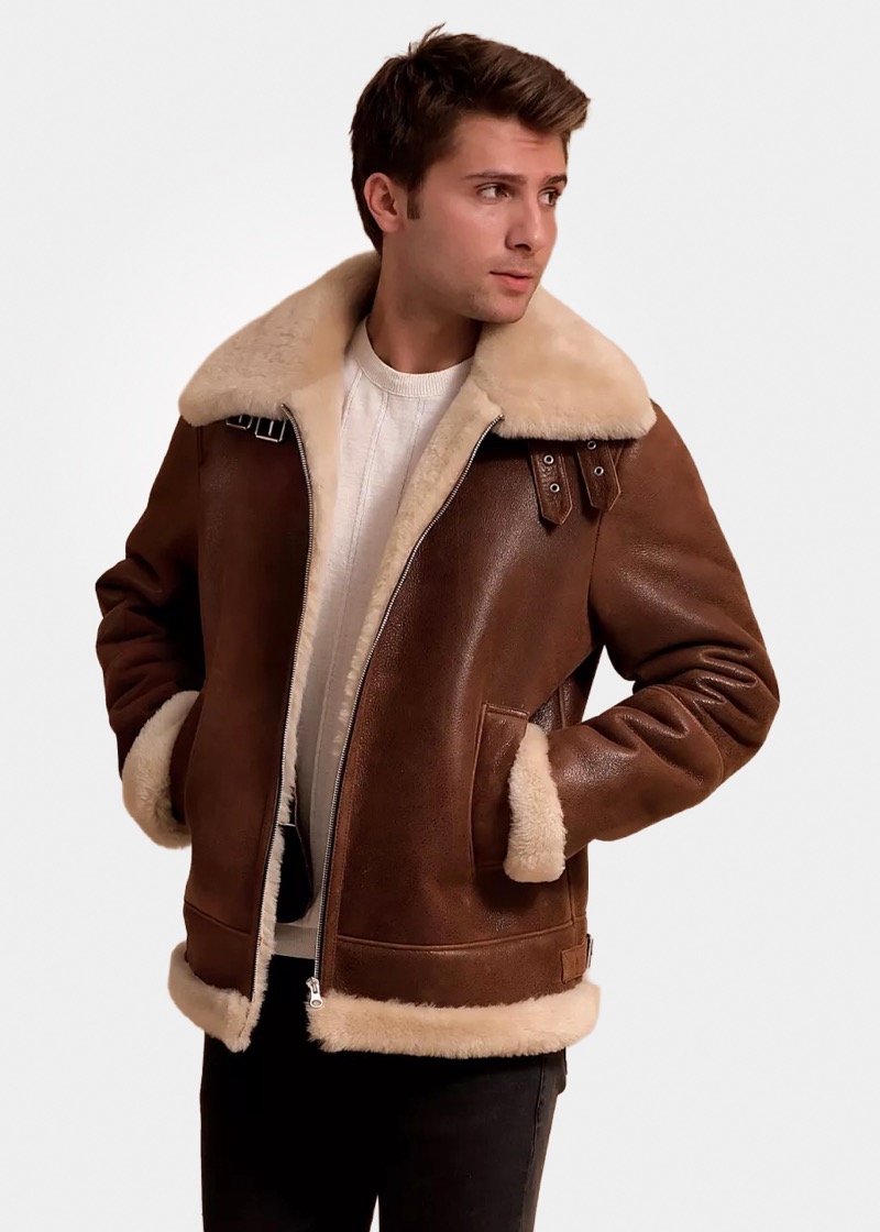 Brown shearling jacket from Furniq at Macy's